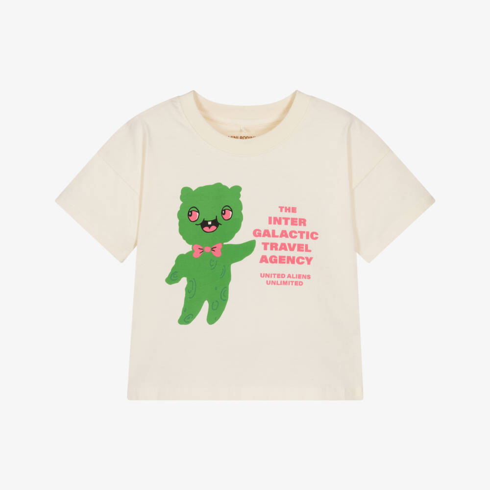 Mini Rodini-Ivory Organic Cotton Alien Print T-Shirt | Childrensalon