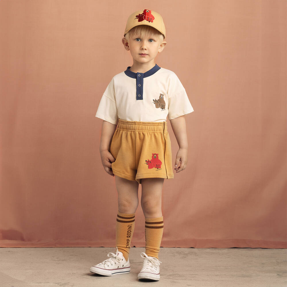 Mini Rodini-تيشيرت قطن عضوي عاجي بنقشة دب | Childrensalon