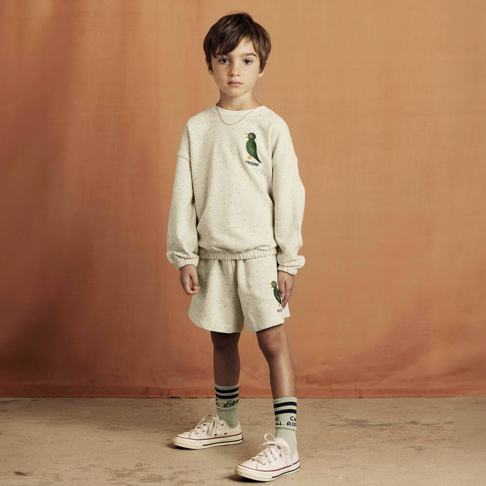Mini Rodini-Ivory Organic Cotton Bird Sweatshirt | Childrensalon