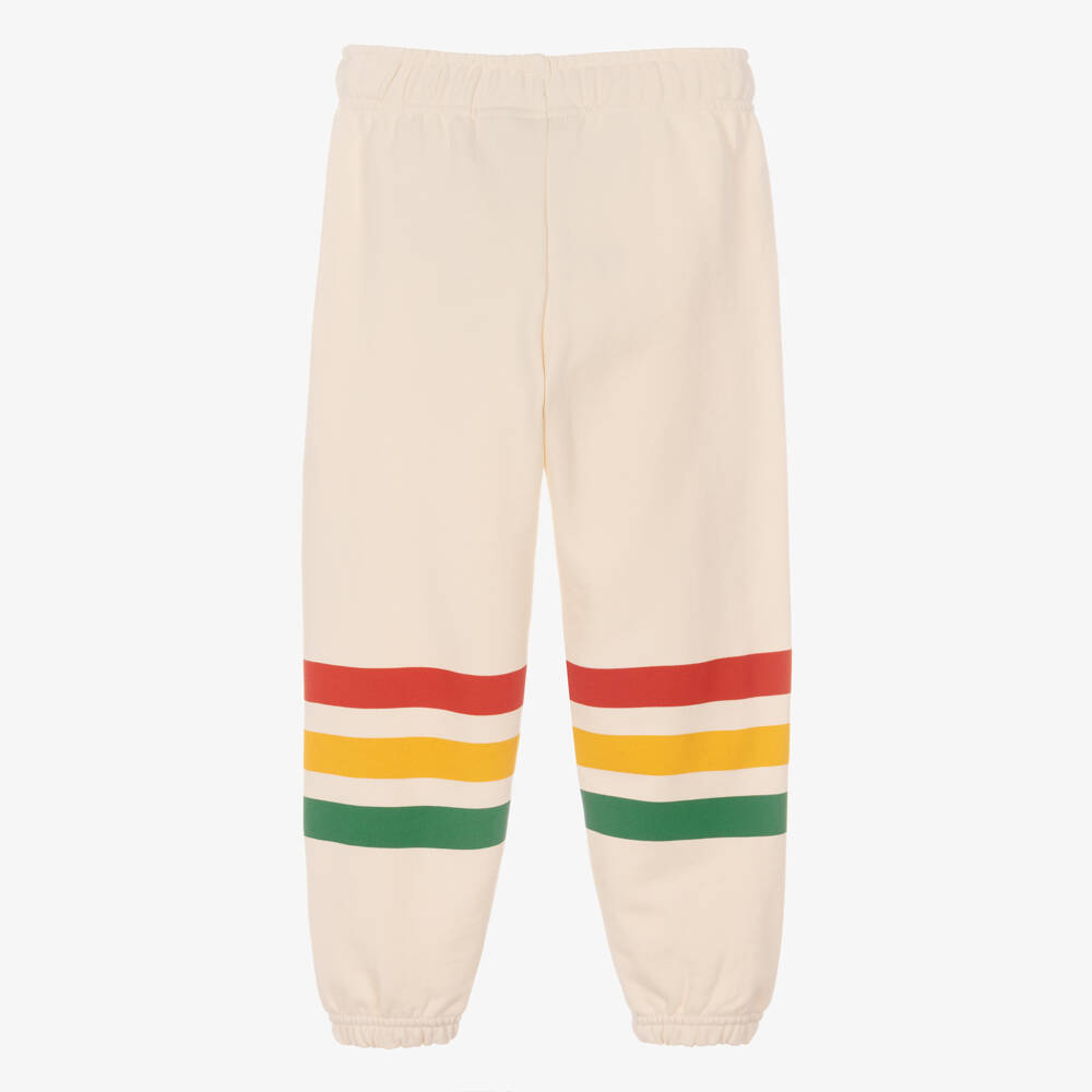 Mini Rodini-Ivory Organic Cotton Joggers with Stripes & Bear Motifs | Childrensalon
