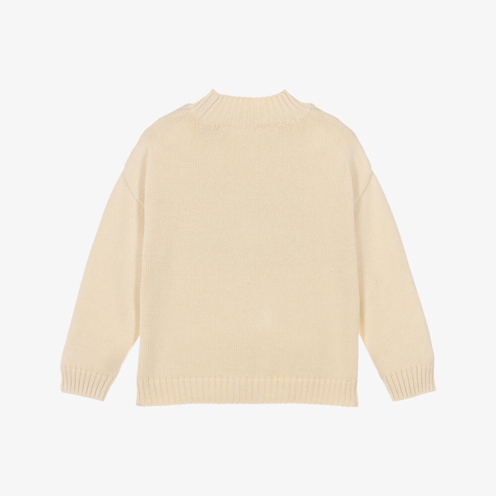 Mini Rodini-بلوفر قطن محبوك مزين بدب لون عاجي | Childrensalon