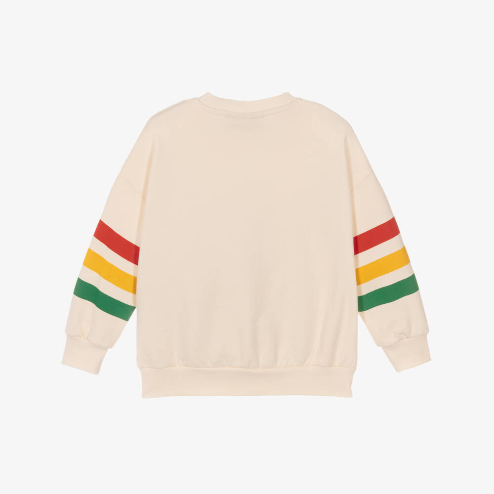 Mini Rodini-Ivory Organic Cotton Sweatshirt with Stripes & Bear Motif | Childrensalon
