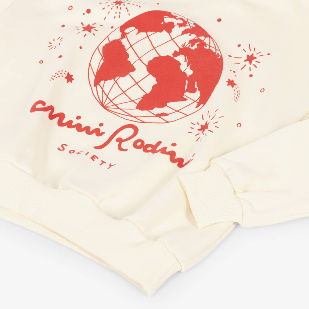 Mini Rodini-سويتشيرت قطن عضوي لون أحمر وعاجي | Childrensalon