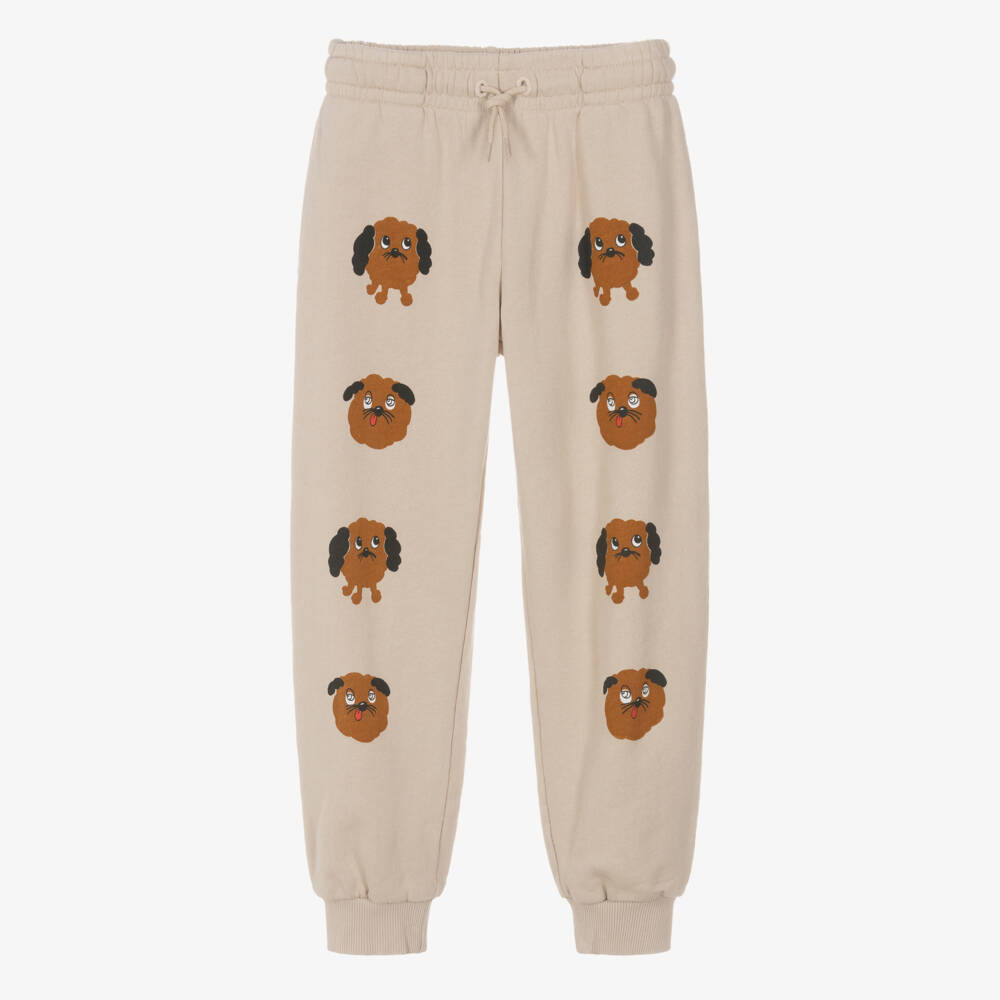 Mini Rodini-Light Beige Organic Cotton Joggers with Dog Motifs | Childrensalon