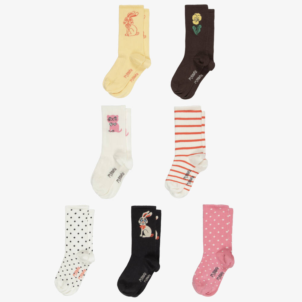 Mini Rodini-Multi-Coloured Socks with Assorted Designs (7 Pack) | Childrensalon