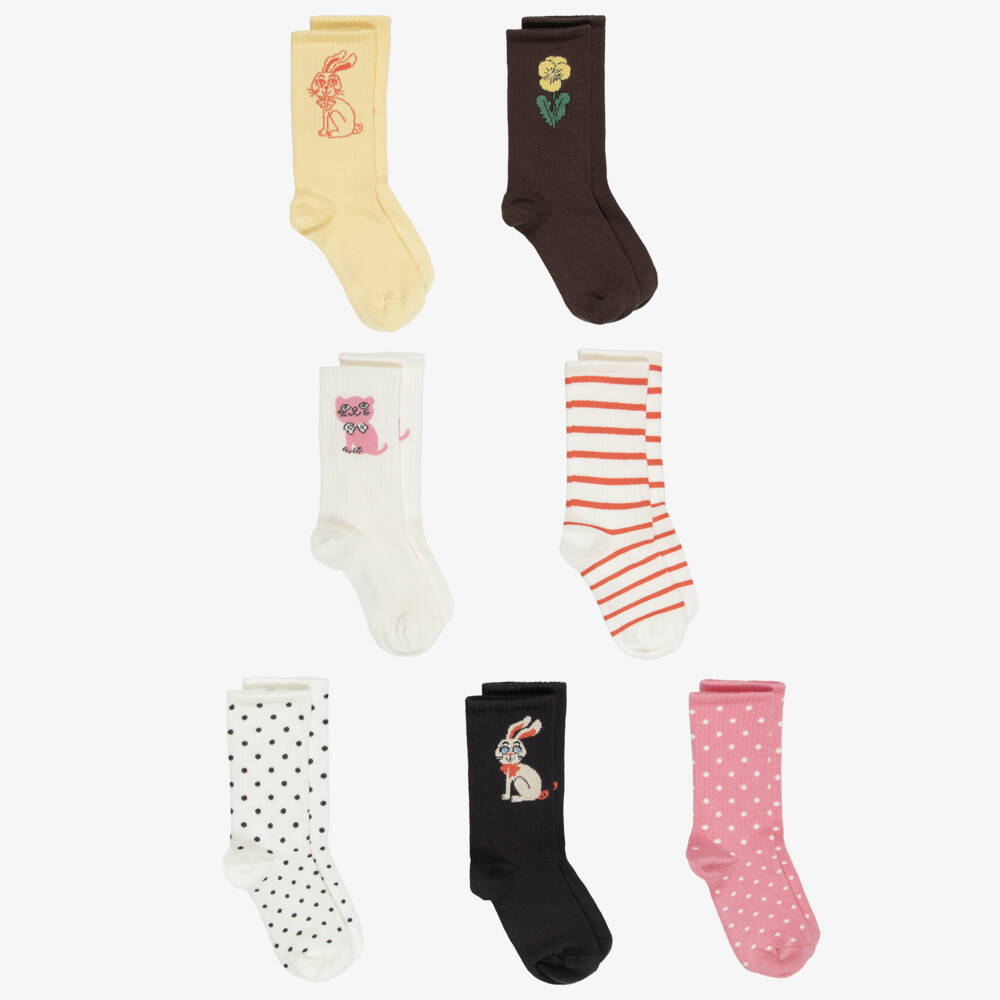 Mini Rodini-Multi-Coloured Socks with Assorted Designs (7 Pack) | Childrensalon
