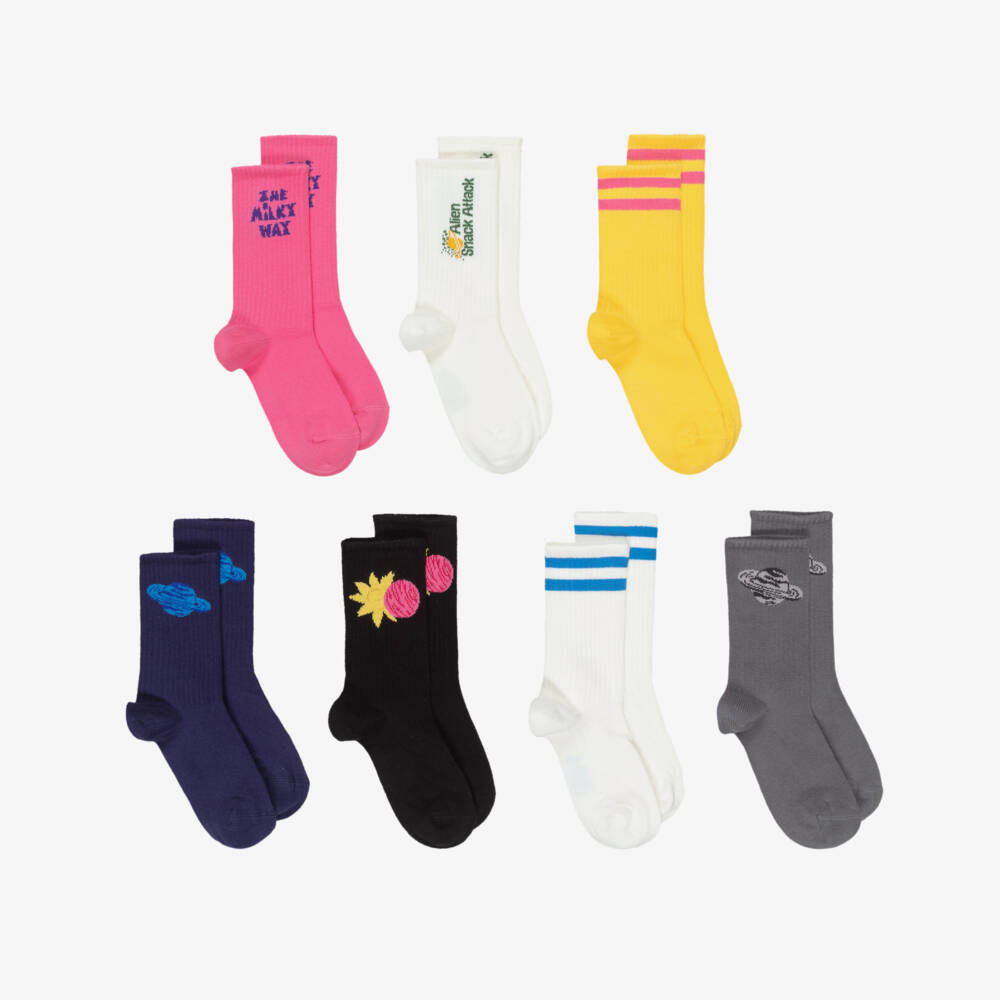 Mini Rodini-Multicolour Galaxy-Themed Socks (7 pack) | Childrensalon