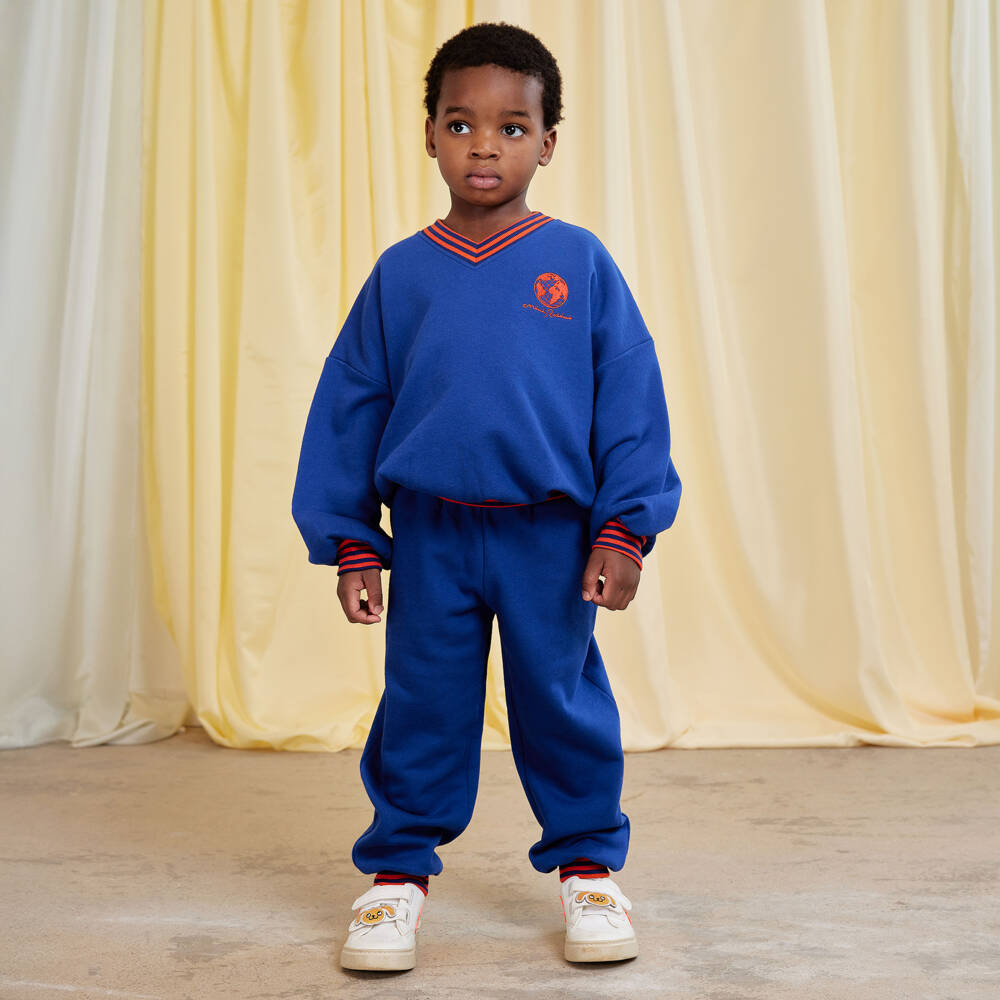 Mini Rodini-سويتشيرت قطن بحواف مقلمة لون كحلي | Childrensalon