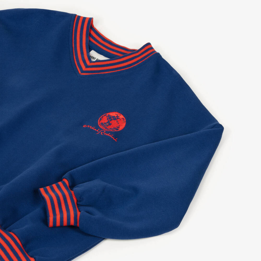 Mini Rodini-سويتشيرت قطن بحواف مقلمة لون كحلي | Childrensalon