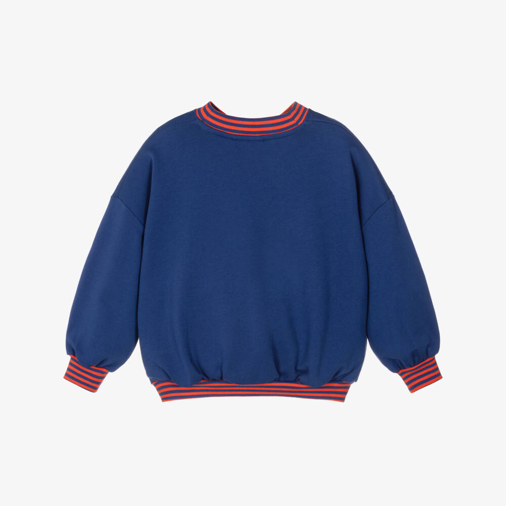 Mini Rodini-سويتشيرت قطن بحواف مقلمة لون كحلي | Childrensalon