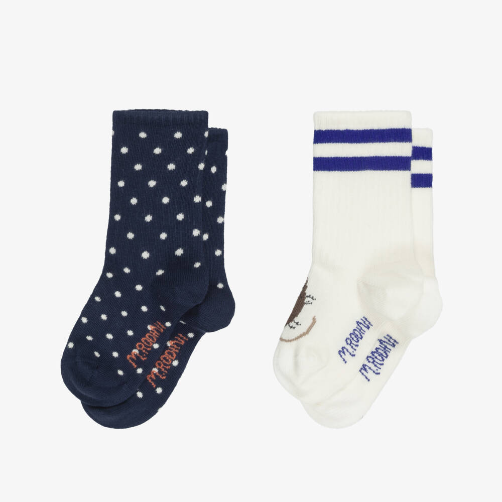 Mini Rodini-Navy Blue & Ivory Organic Cotton Socks (2 Pack) | Childrensalon