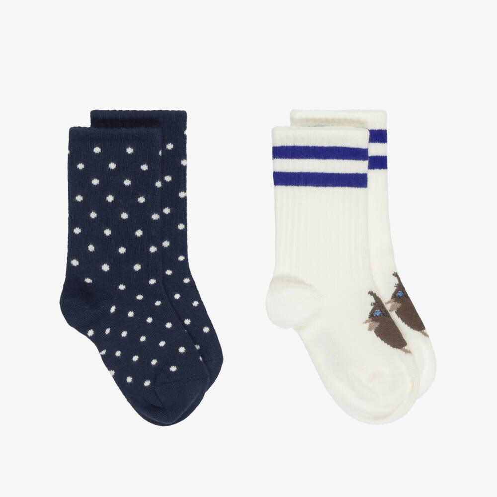 Mini Rodini-Navy Blue & Ivory Organic Cotton Socks (2 Pack) | Childrensalon