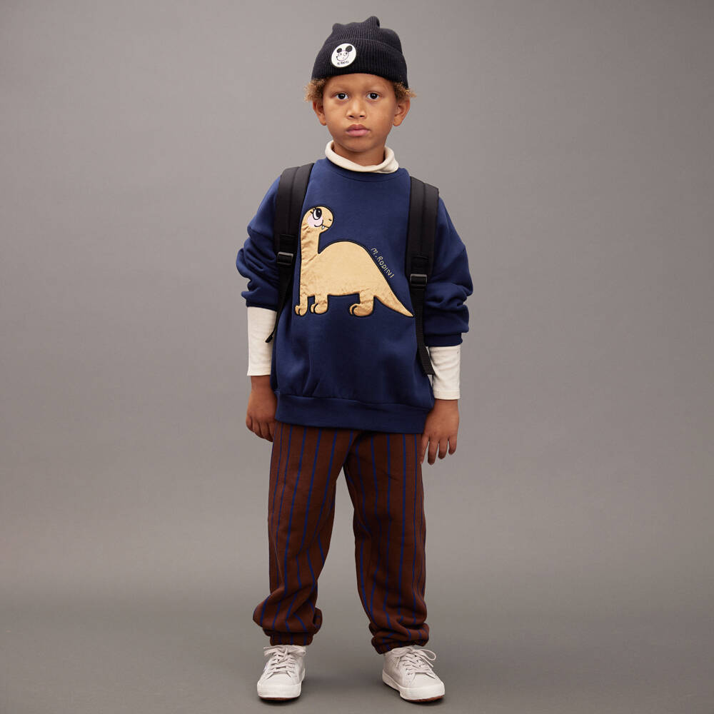 Mini Rodini-Navy Blue Organic Cotton Dinosaur Sweatshirt | Childrensalon