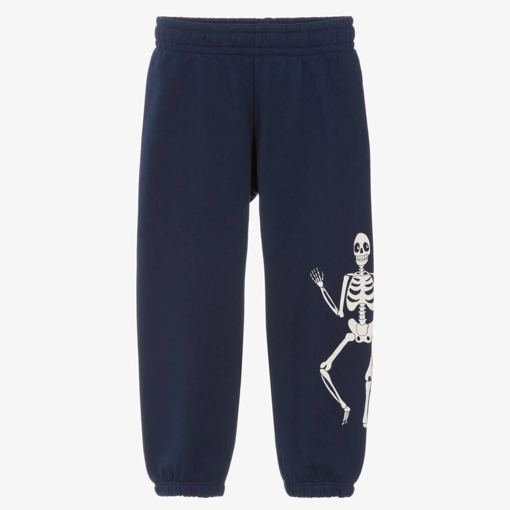 Mini Rodini-Navy Blue Organic Cotton Skeleton Print Joggers | Childrensalon