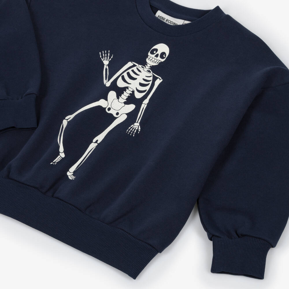 Mini Rodini-Navy Blue Organic Cotton Skeleton Print Sweatshirt | Childrensalon