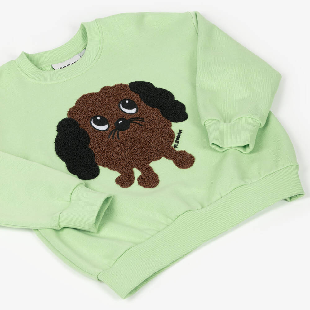 Mini Rodini-سويتشيرت قطن برقعة كلب لون أخضر فاتح | Childrensalon