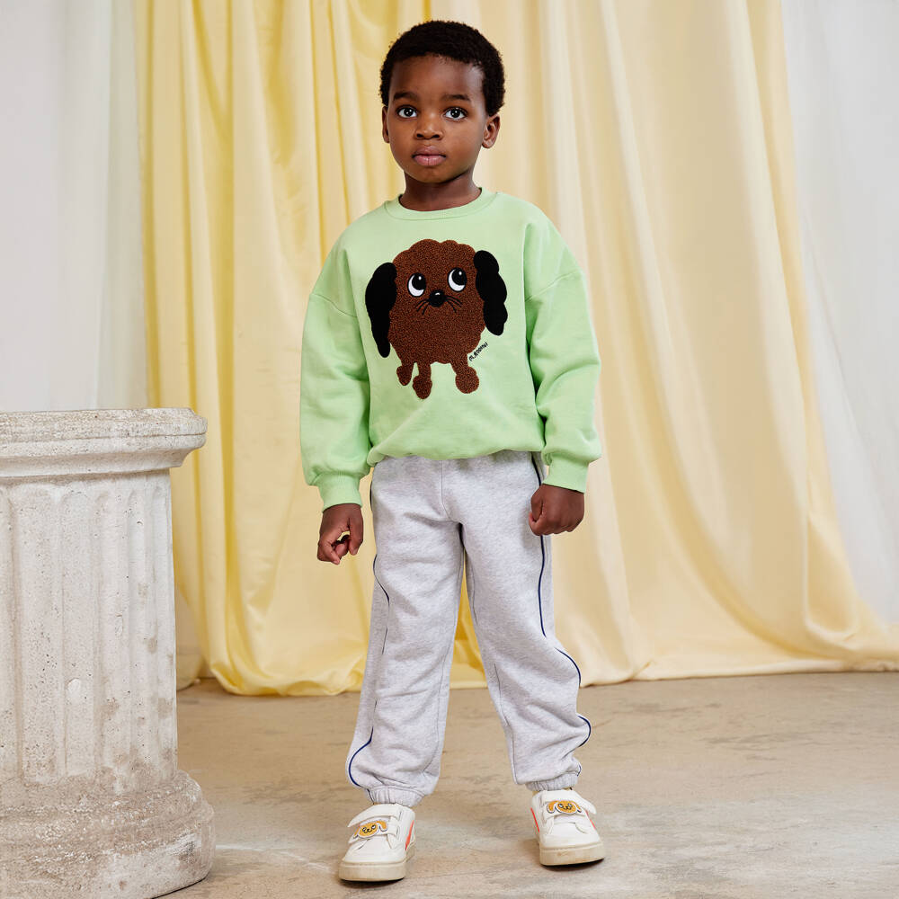 Mini Rodini-Pale Green Cotton Sweatshirt with Dog Patch | Childrensalon