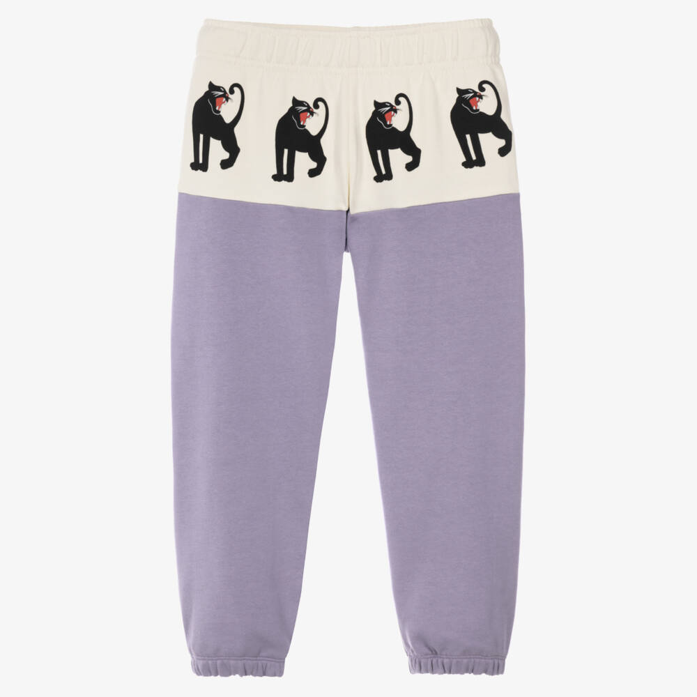 Mini Rodini-Purple Organic Cotton Joggers with Panther Print | Childrensalon