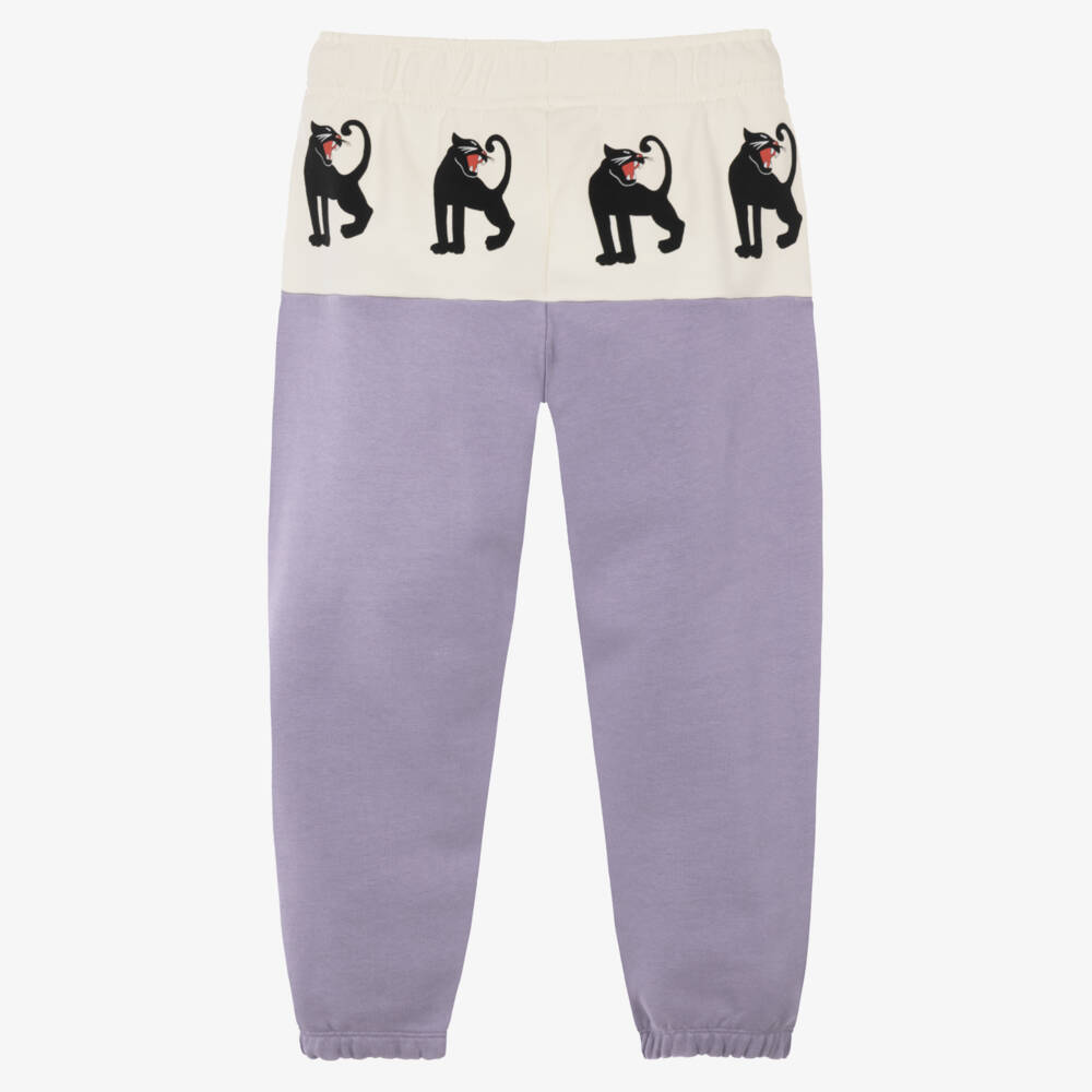 Mini Rodini-Purple Organic Cotton Joggers with Panther Print | Childrensalon