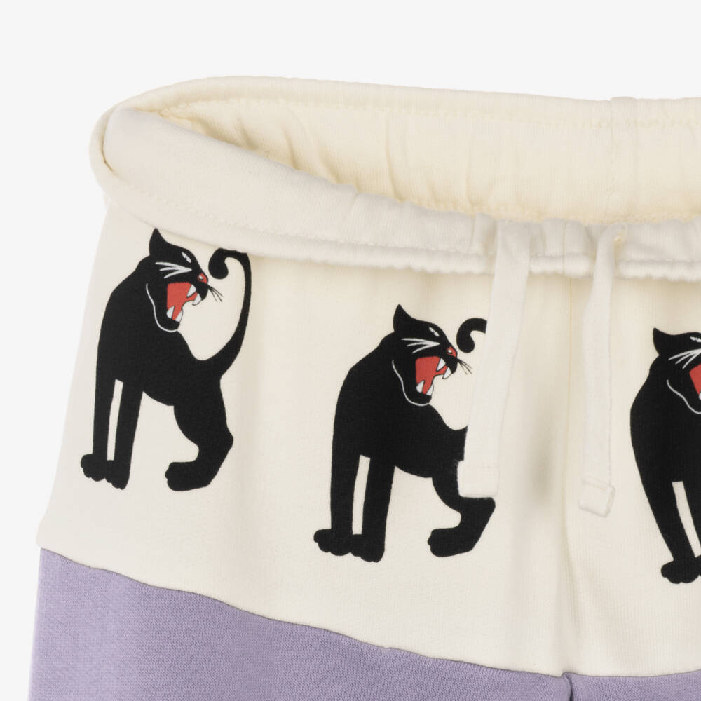 Mini Rodini-Purple Organic Cotton Joggers with Panther Print | Childrensalon