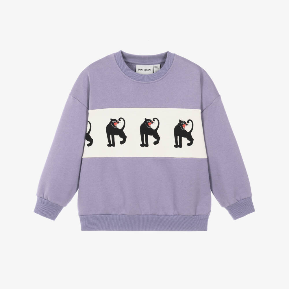 Mini Rodini-Purple Organic Cotton Sweatshirt with Panther Print | Childrensalon