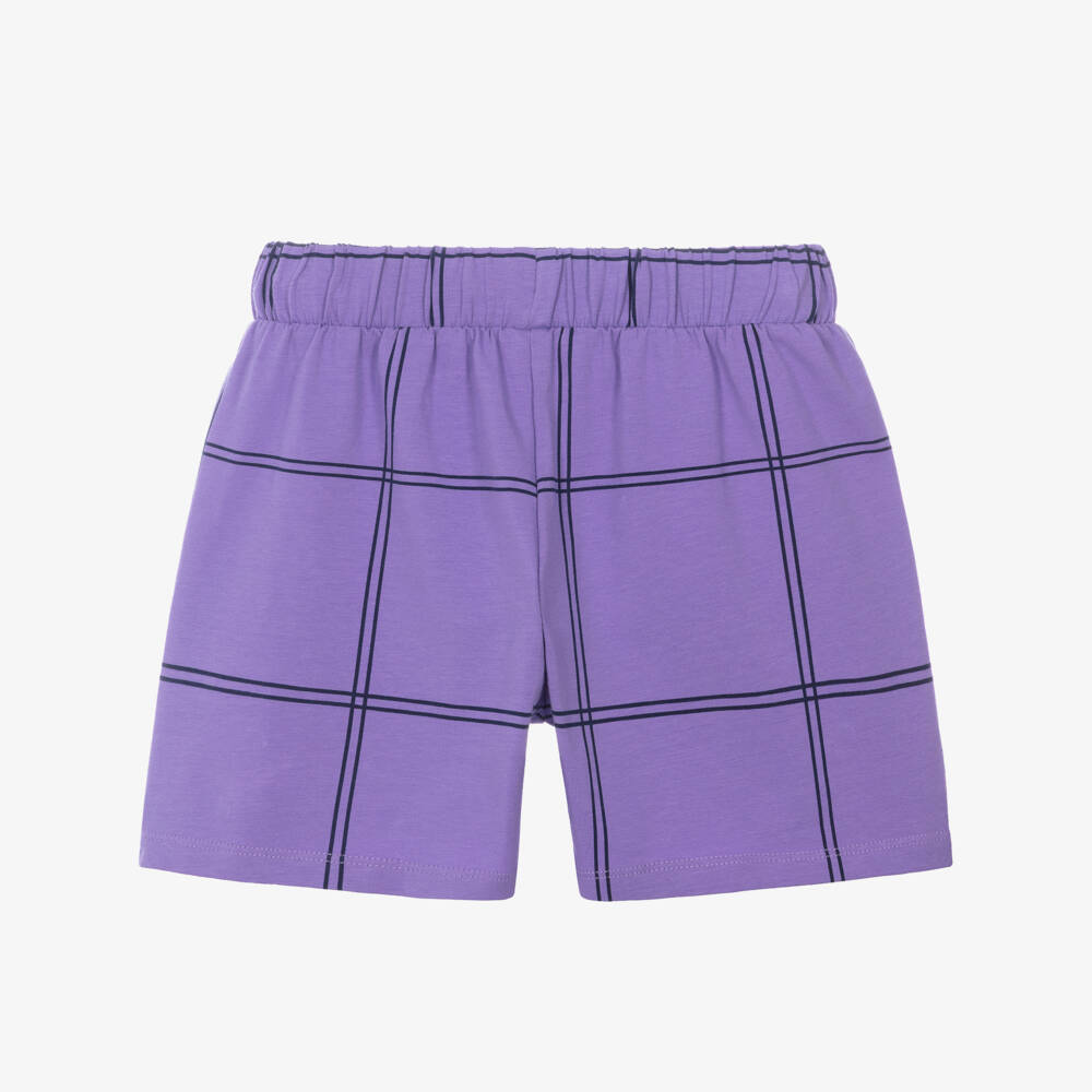 Mini Rodini-Purple Organic Cotton Windowpane Check Shorts | Childrensalon