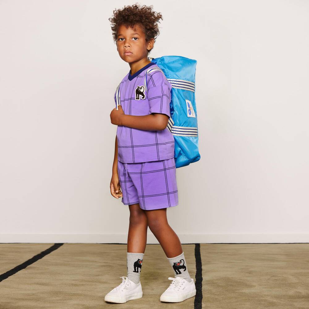 Mini Rodini-Purple Organic Cotton Windowpane Check Shorts | Childrensalon