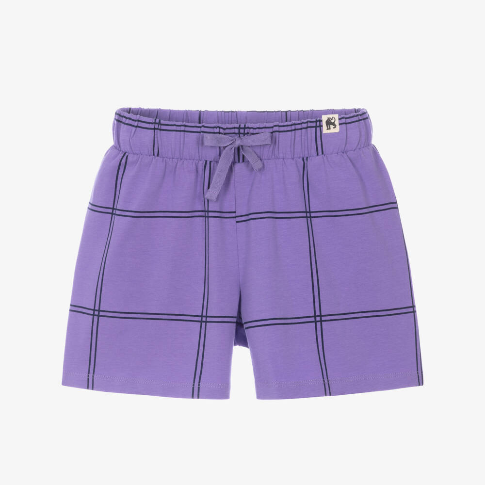 Mini Rodini-Purple Organic Cotton Windowpane Check Shorts | Childrensalon