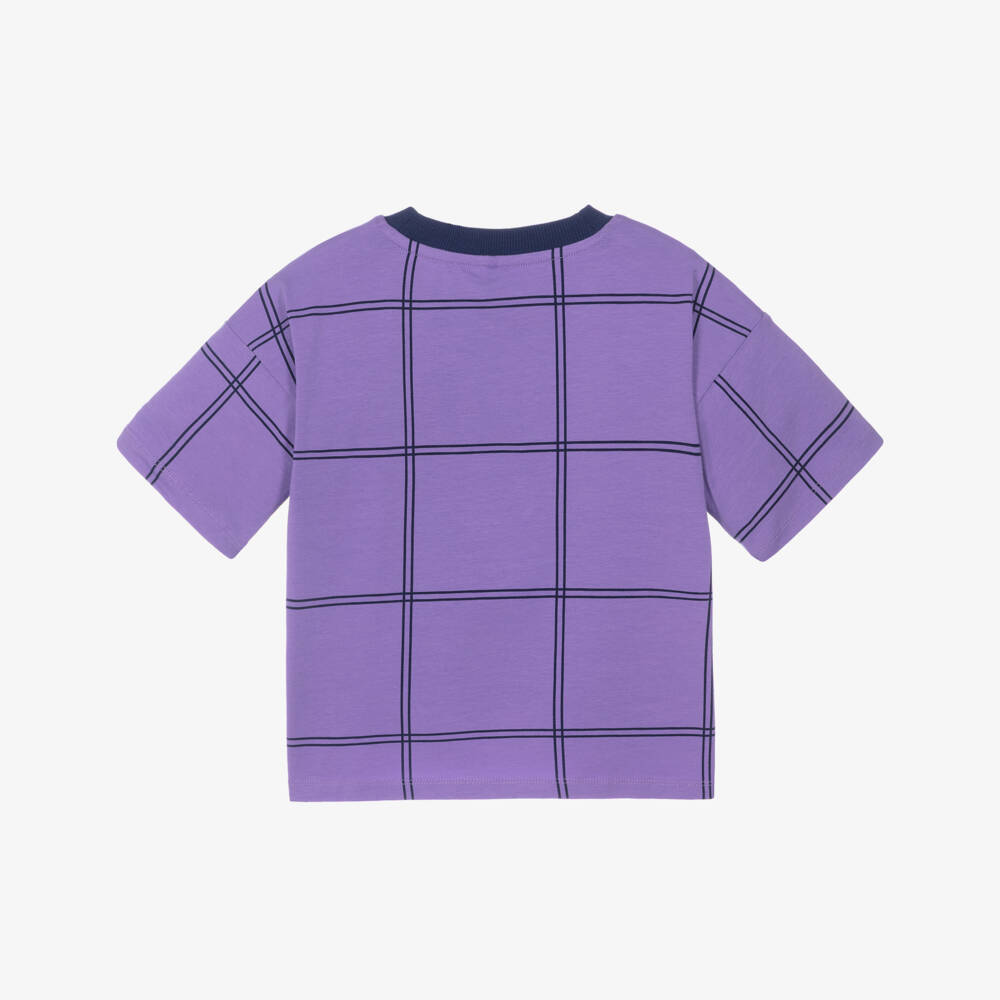 Mini Rodini-Purple Organic Cotton Windowpane Check T-Shirt | Childrensalon
