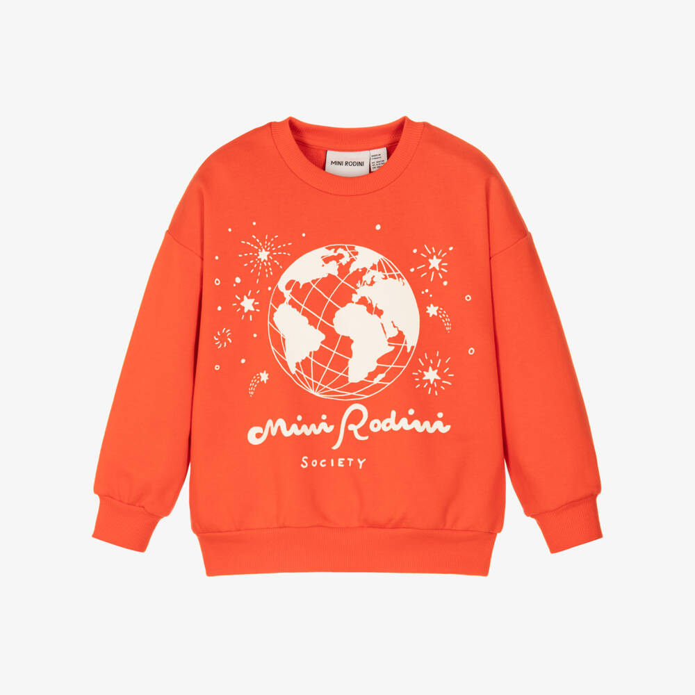 Mini Rodini-Свитшот красный хлопковый с принтом планеты Земля | Childrensalon