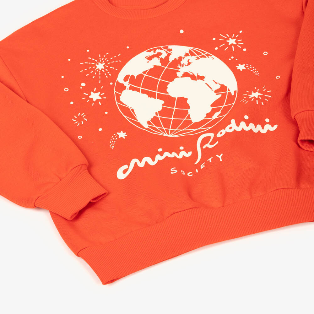 Mini Rodini-سويتشيرت قطن لون أحمر بطبعة الأرض | Childrensalon