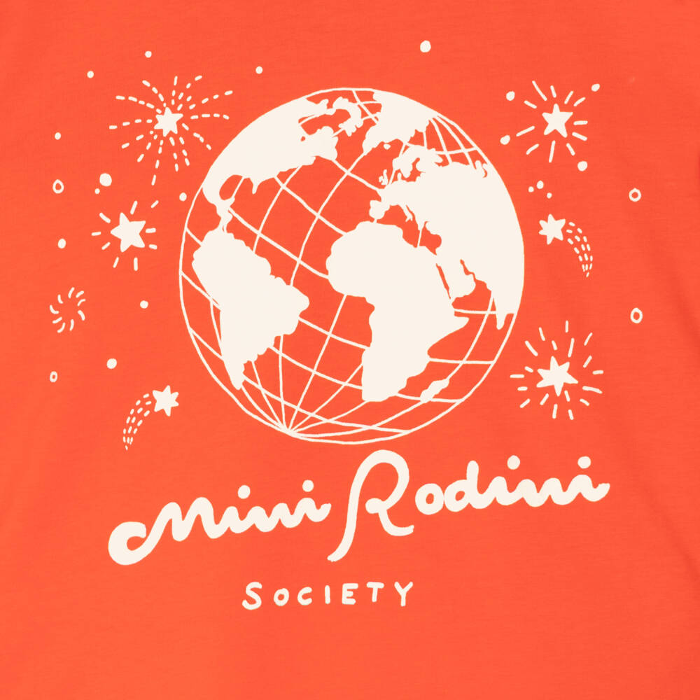 Mini Rodini-Футболка красная хлопковая с графикой планеты Земля | Childrensalon