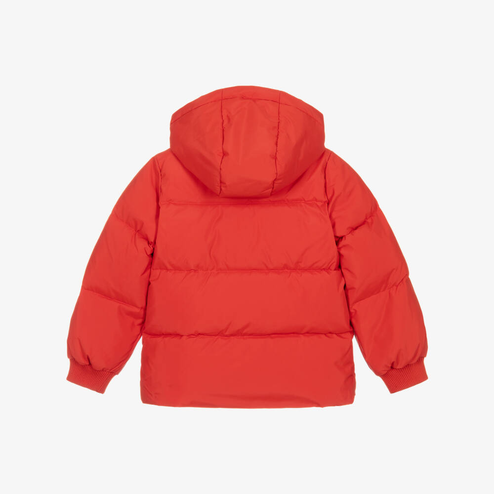 Mini Rodini-جاكيت منفوخ بغطاء رأس مطرز لون أحمر | Childrensalon