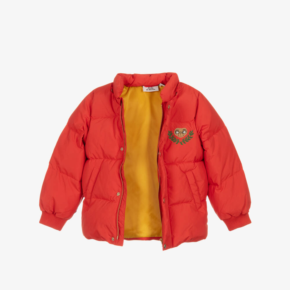 Mini Rodini-جاكيت منفوخ بغطاء رأس مطرز لون أحمر | Childrensalon