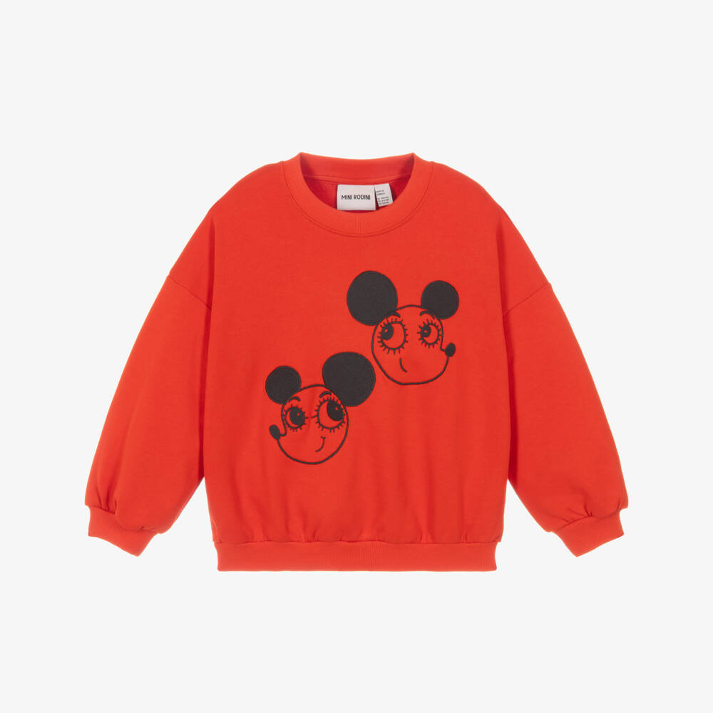 Mini Rodini-Red Organic Cotton Embroidered Ritzratz Sweatshirt | Childrensalon
