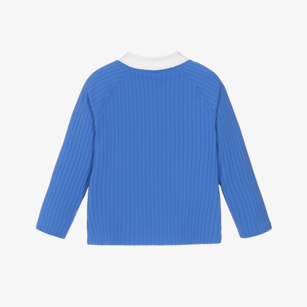 Mini Rodini-Ribbed Blue Quarter-Zip Swim Top (UPF 40+) | Childrensalon