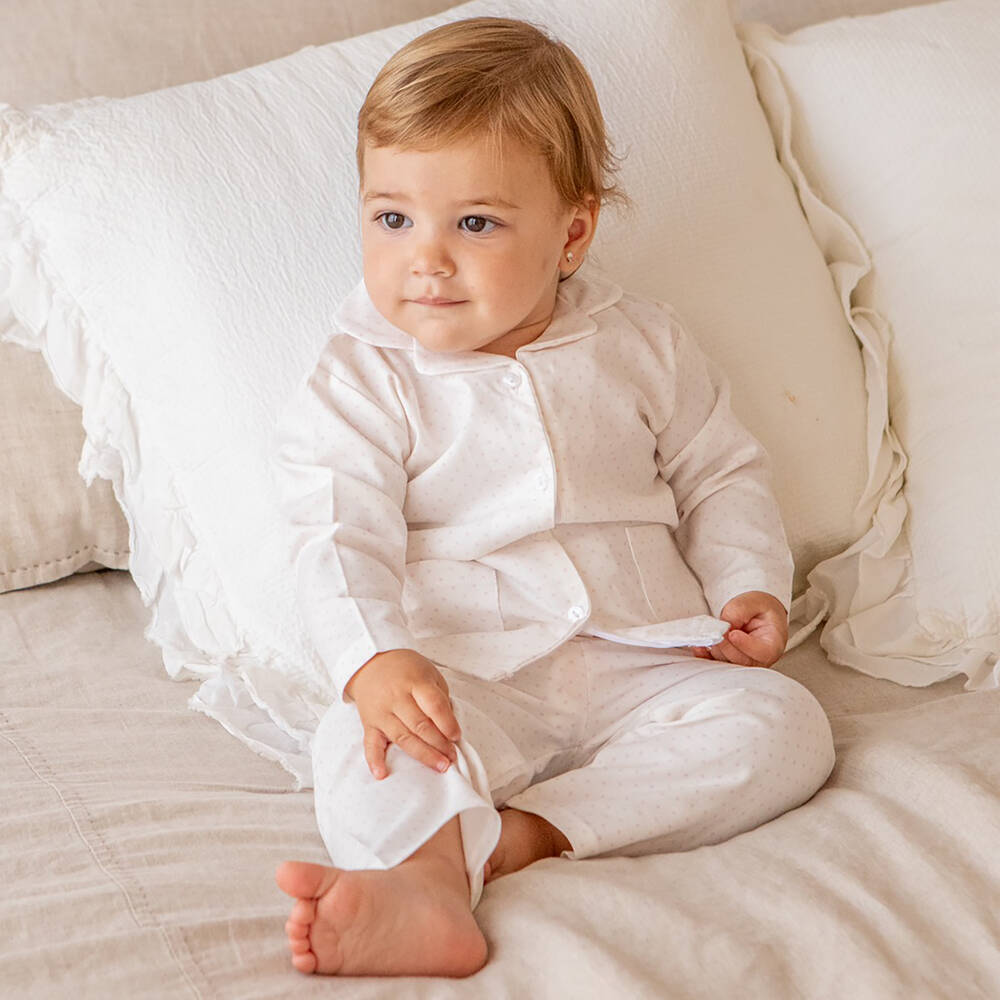 Minutus-Baby Girls Ivory & Pink Star Pyjamas | Childrensalon