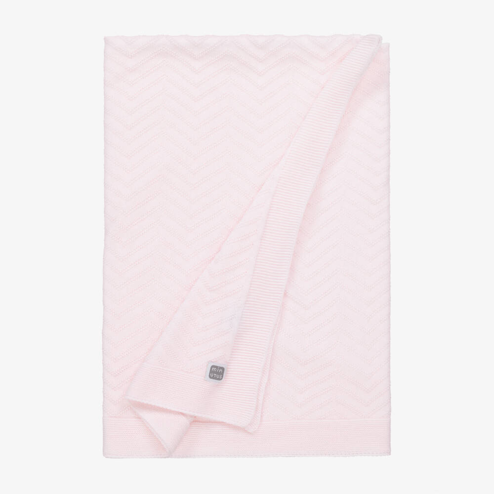 Minutus-Baby Girls Pink Chevron Pattern Knitted Blanket (90cm) | Childrensalon