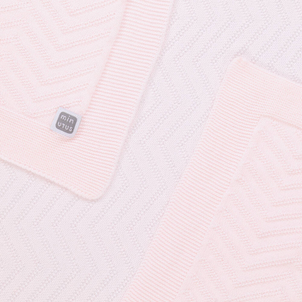 Minutus-Baby Girls Pink Chevron Pattern Knitted Blanket (90cm) | Childrensalon