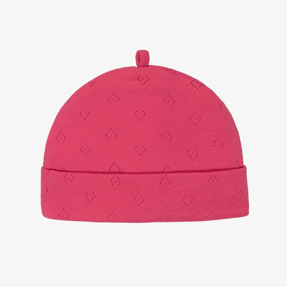 Minutus-Baby Girls Pink Cotton Pointelle Jersey Hat | Childrensalon
