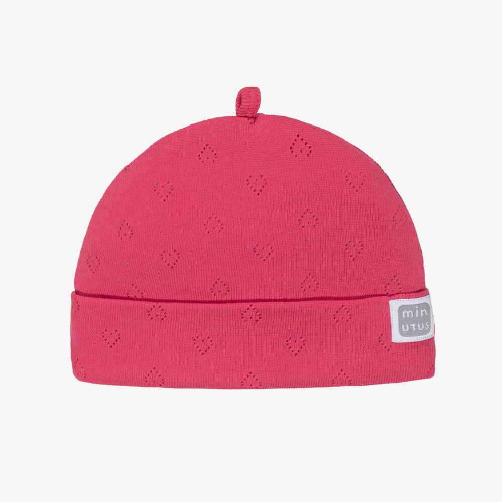Minutus-Baby Girls Pink Cotton Pointelle Jersey Hat | Childrensalon