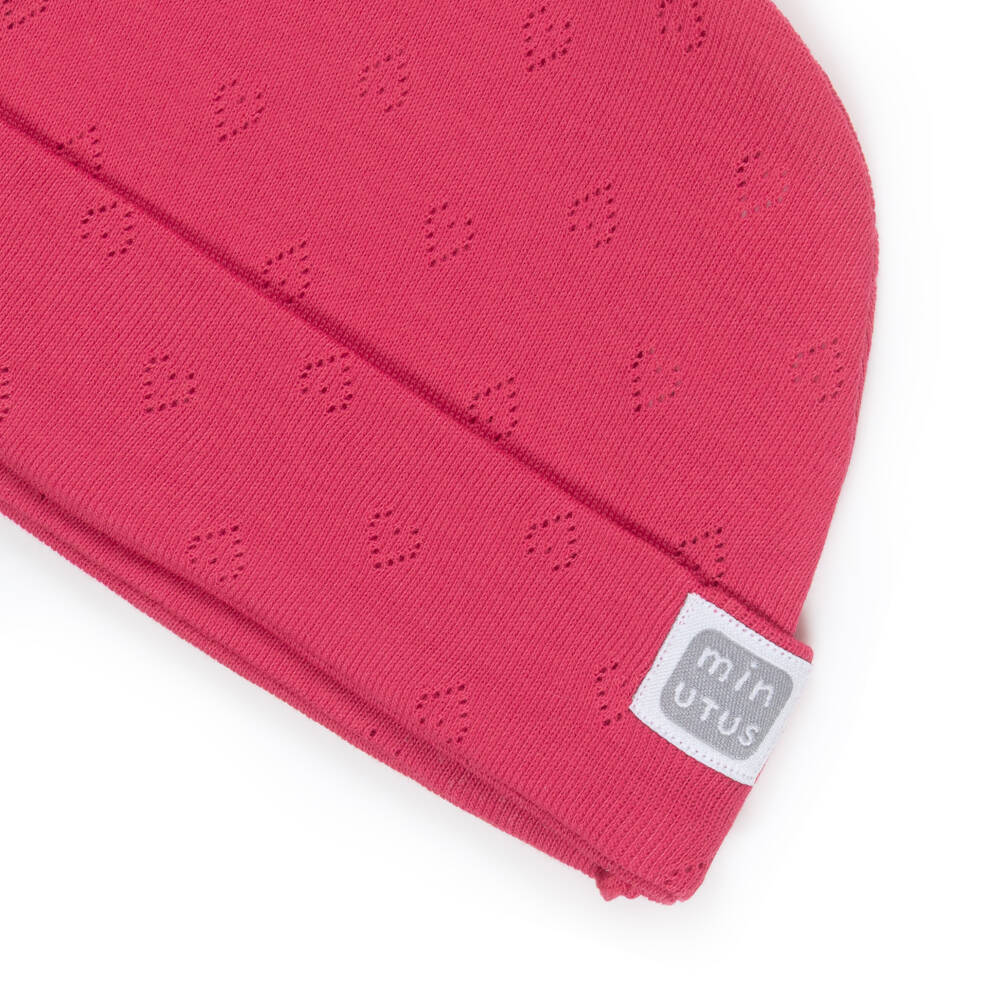 Minutus-Baby Girls Pink Cotton Pointelle Jersey Hat | Childrensalon