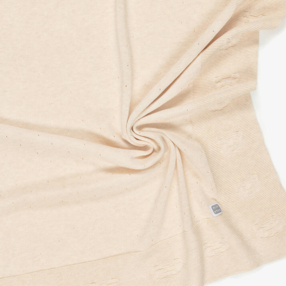 Minutus-Beige Cotton Knit Babysuit Set with Bear Motifs | Childrensalon