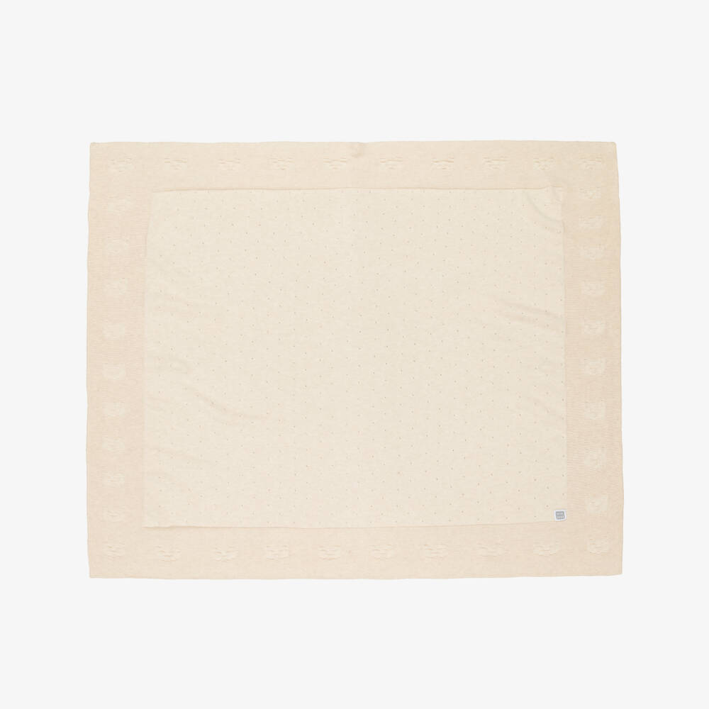 Minutus-Beige Cotton Knit Babysuit Set with Bear Motifs | Childrensalon