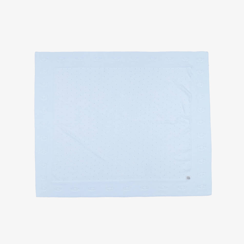 Minutus-Blue Cotton Knit Babysuit Set with Bear Motifs | Childrensalon