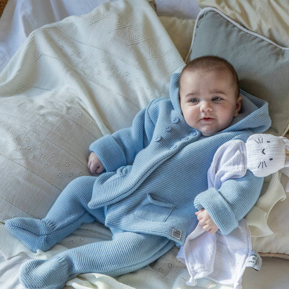 Minutus-طقم بنطلون ومعطف هودي أكريليك محبوك لون أزرق | Childrensalon