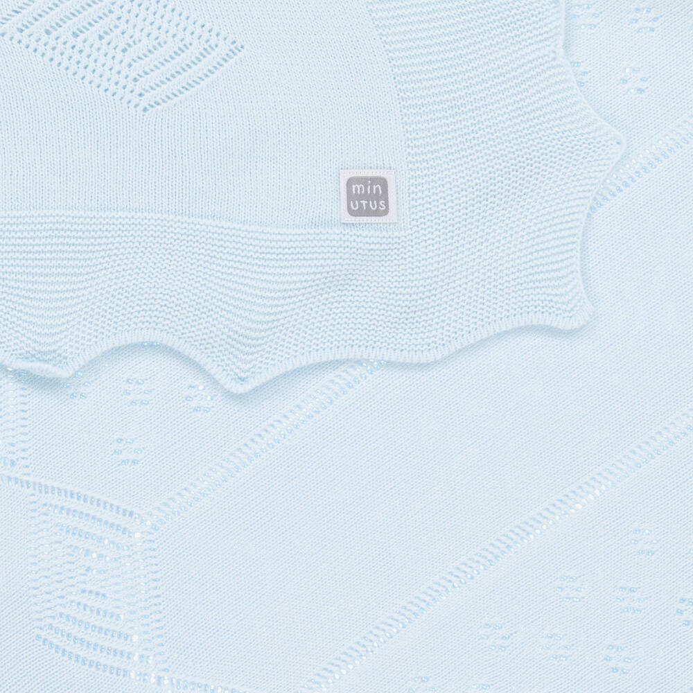 Minutus- Blue Knitted Baby Shawl (105cm) | Childrensalon