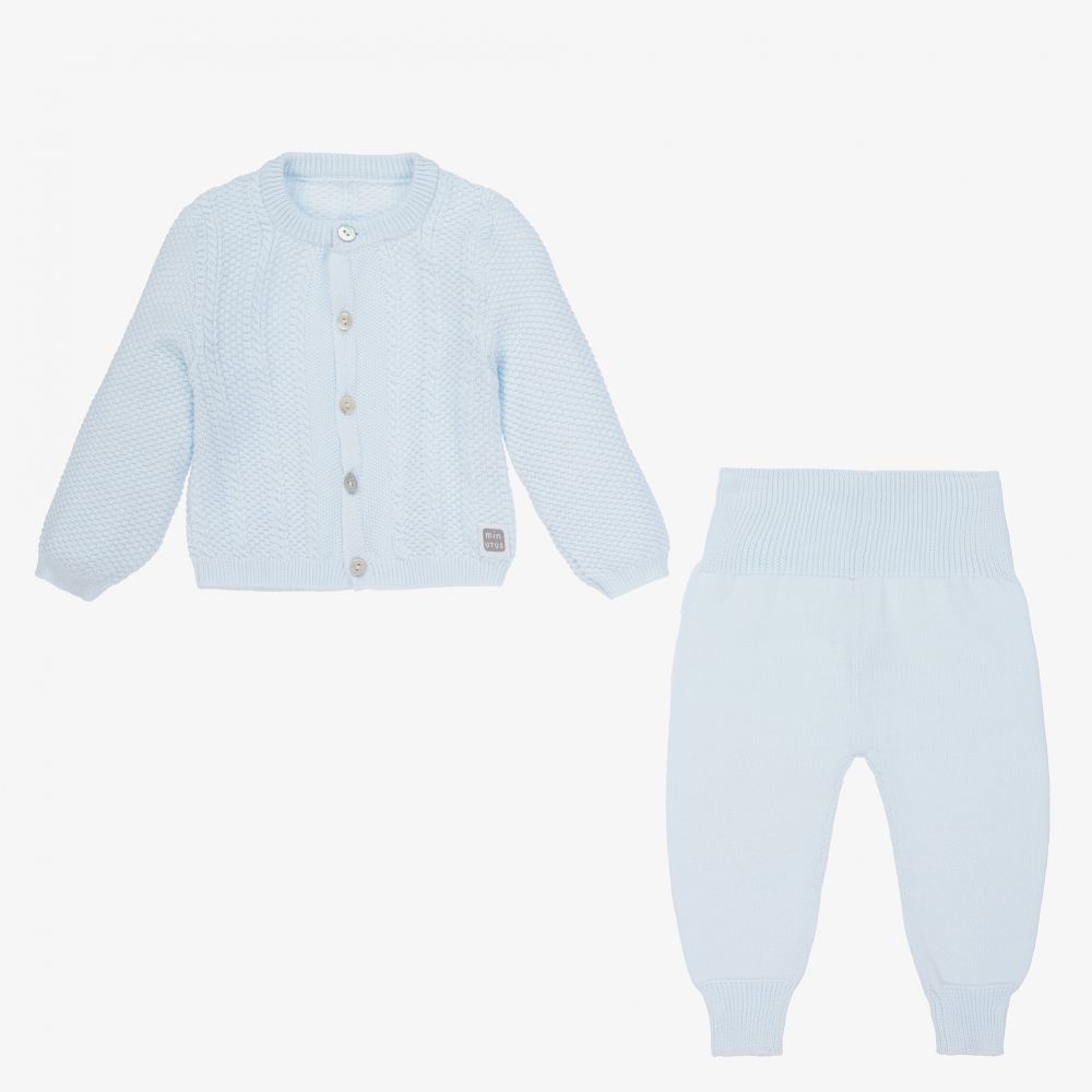 Minutus-Blue Knitted Baby Trouser Set | Childrensalon