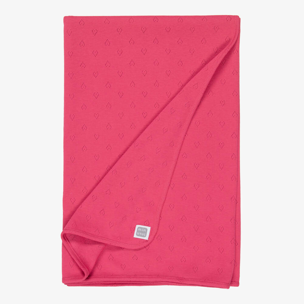 Minutus-Girls Fuchsia Pink Cotton Jersey Pointelle Blanket (78cm) | Childrensalon