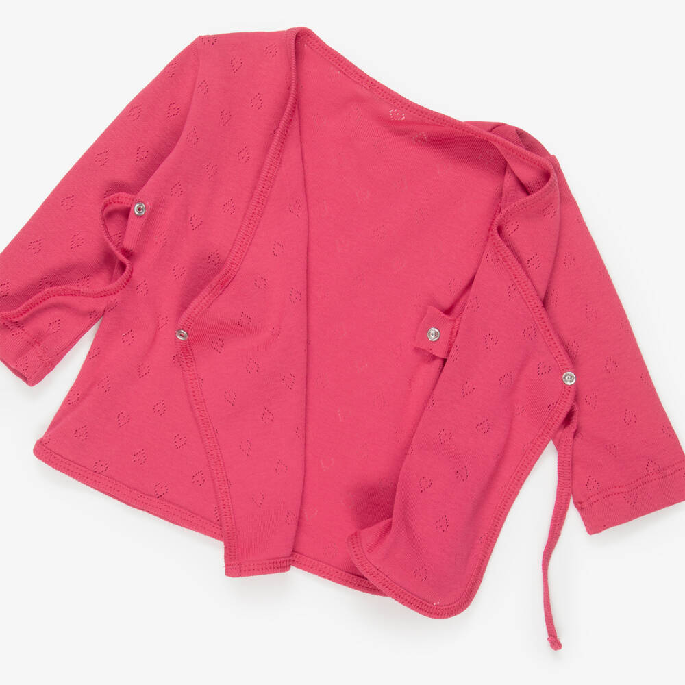 Minutus-Girls Fuchsia Pink Pointelle Cotton Jersey 2 Piece Babygrow | Childrensalon